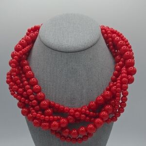 5 for $25! Elegant Red Plastic Beaded Necklace